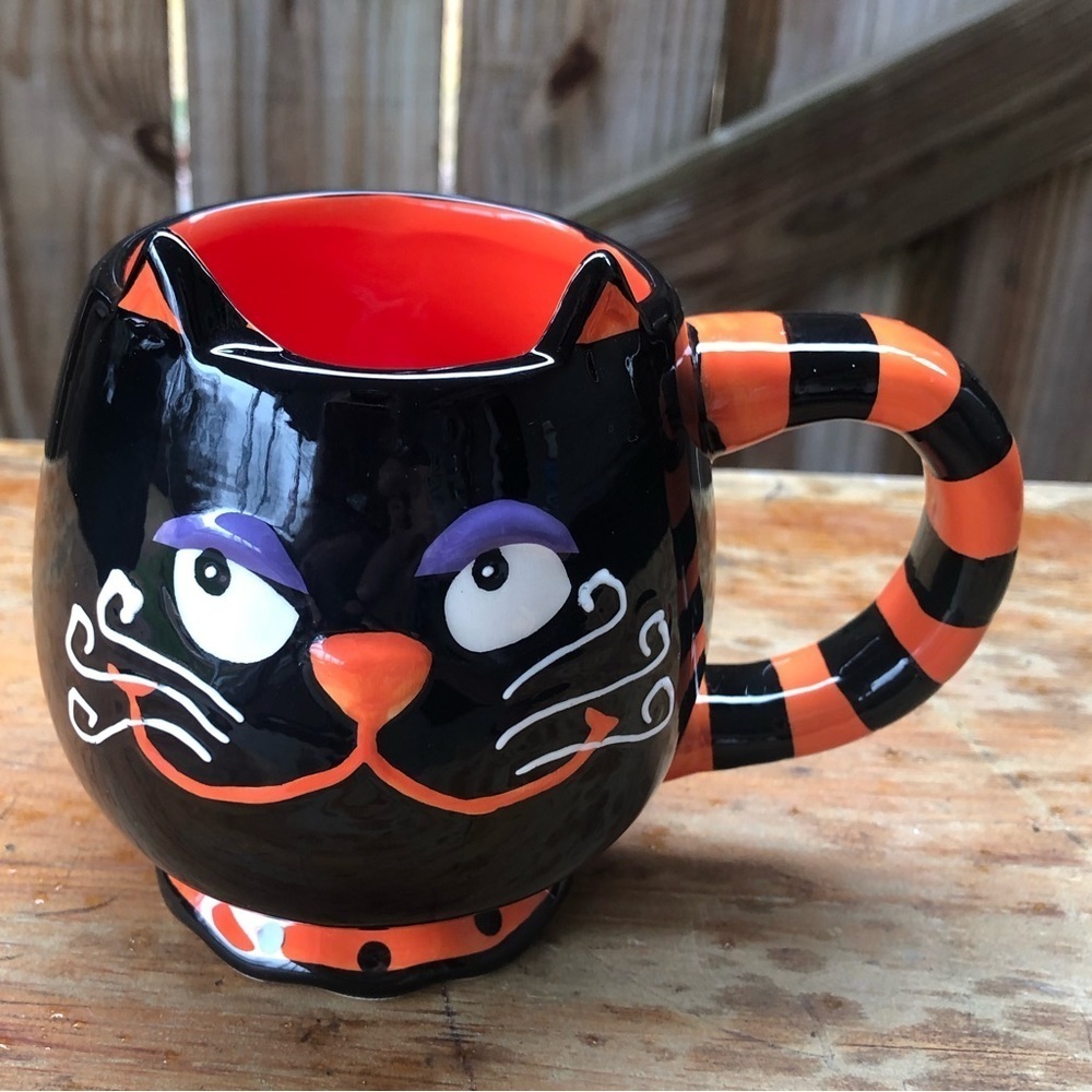 Gibon 3D Halloween Black Cat Footed Coffee Mug With Sculpted Face & Ears 15oz